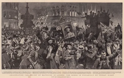 Feier zur Befreiung von Mafeking in London, die Szene in Piccadilly am Freitagabend